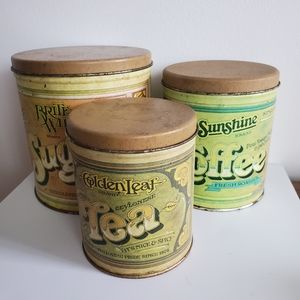 Vintage Ballonoff nesting Tin Canisters Sugar Coffee Tea set of 3, USA made